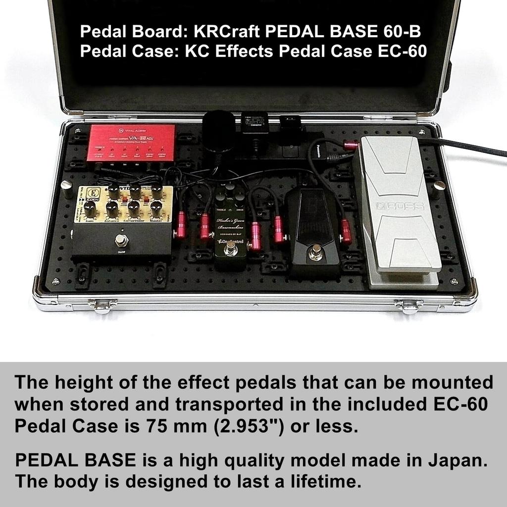 KRCraft BASE with KC Effects Pedal Pedalboard and Flight Case with No Hook and Loop Fasteners Required "PEDAL Case" (M)