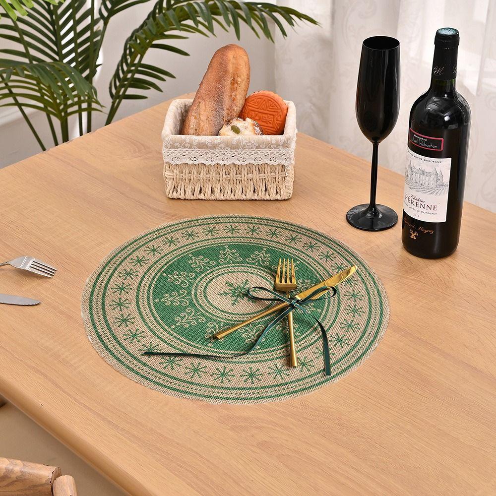 Round Tableware Mat Jute Coaster Santa Snowflakes Christmas Placemat  Cups