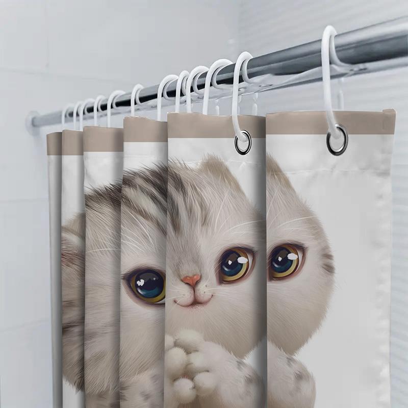 Super Cute Cat Shower Curtain Bathroom Decor With High Definition Print For Kids' Room Or Nursery