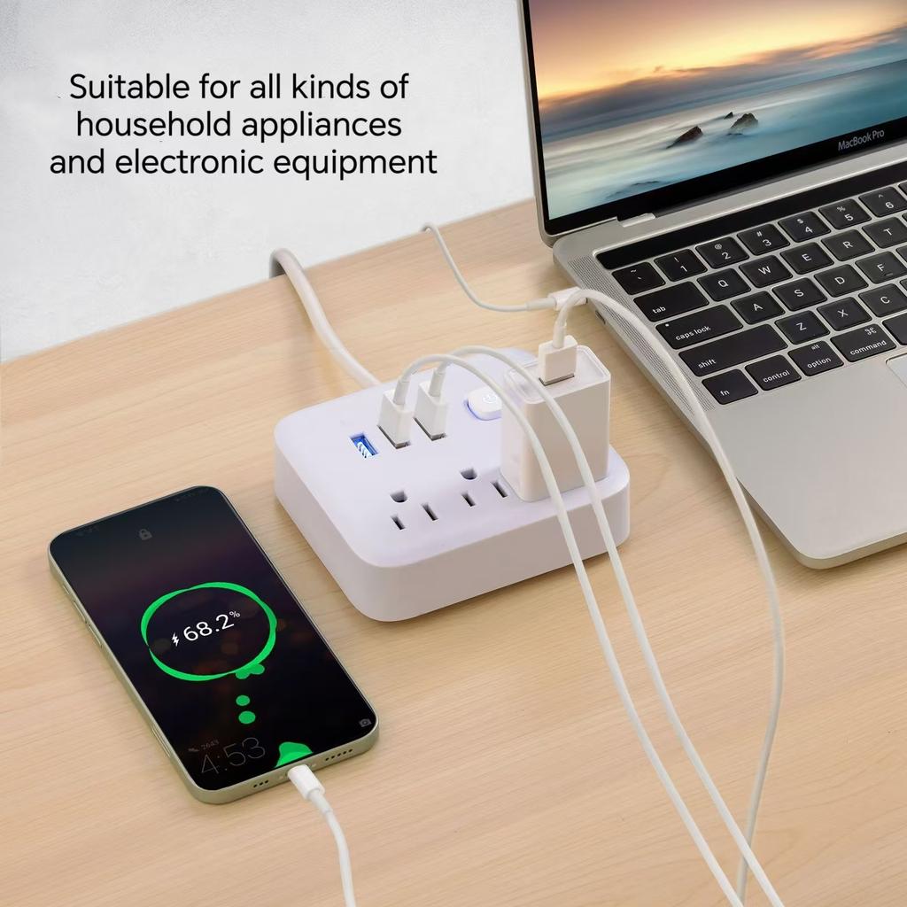 US Stecker AC Steckdosen Mehrfachsteckdose Stromleiste Steckdose USB-Anschlüsse 1,4 m Verlängerungskabel Überspannungsschutz Netzwerkfilter Adapter