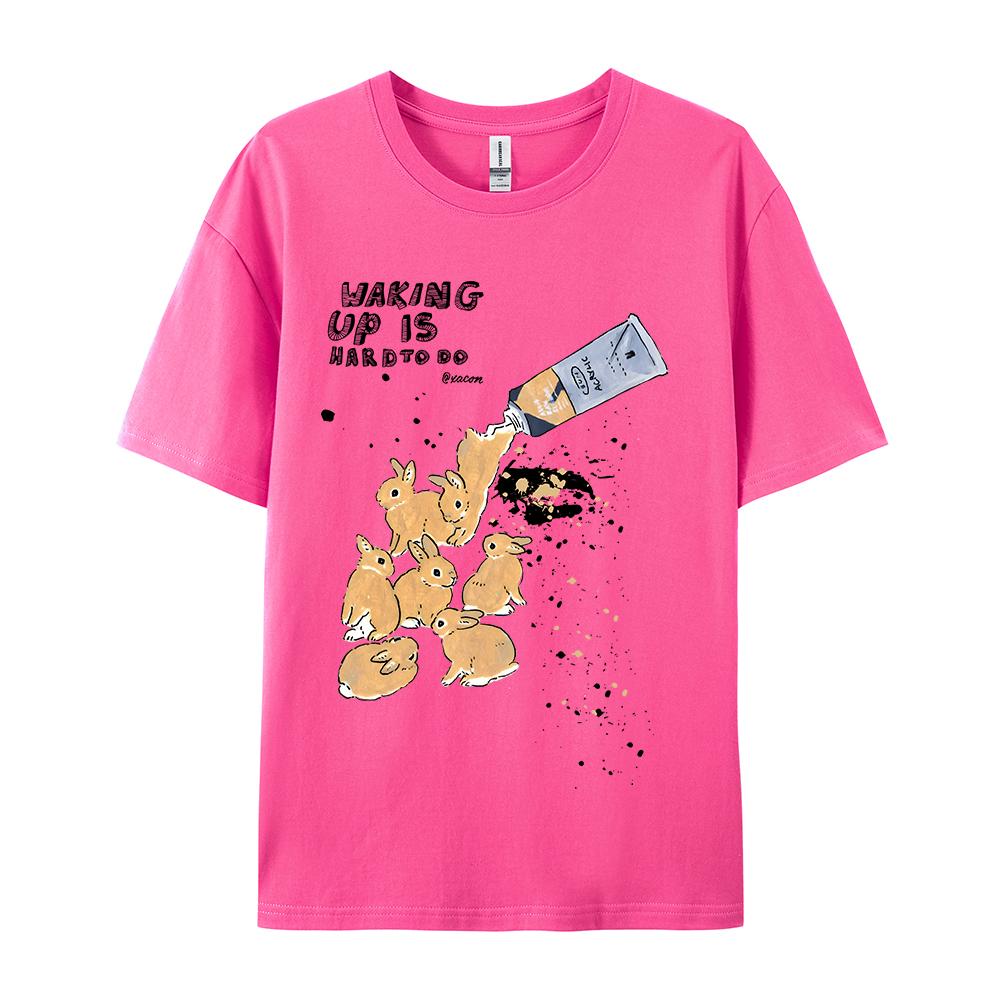 American Retro Rabbit Print Short Sleeved T-shirt For Women Men In Harajuku Lazy Style Pure Cotton Versatile Round Neck Tee