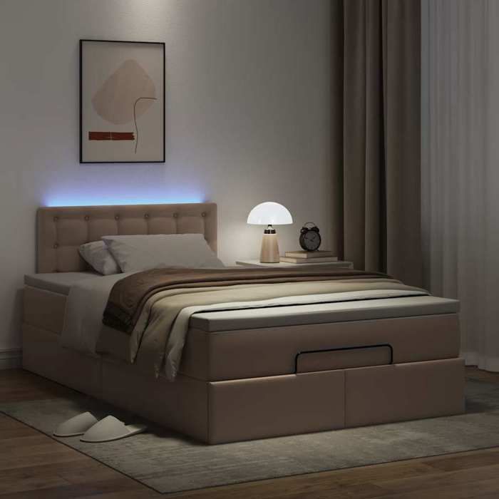 Cadre de lit avec matelas - Maison Exclusive - Similicuir cappuccino - Rangement sous le lit - LED intégrée