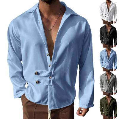 Men's Spring Autumn Men's T-Shirt Shirt Trendy Casual Loose Open Collar Button Shirt