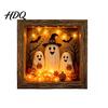 Gothic Shadow Box Night Light DIY Lighted Halloween Ghost Kit Wooden Frame LED Warm Light Crystal Glass Display Case Memory with Panel Decorative