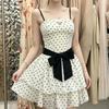 New Summer Daughter Wind Polka Dot Suspender Dress Women's Bow Waist Thin Cake Dress Princess Dress