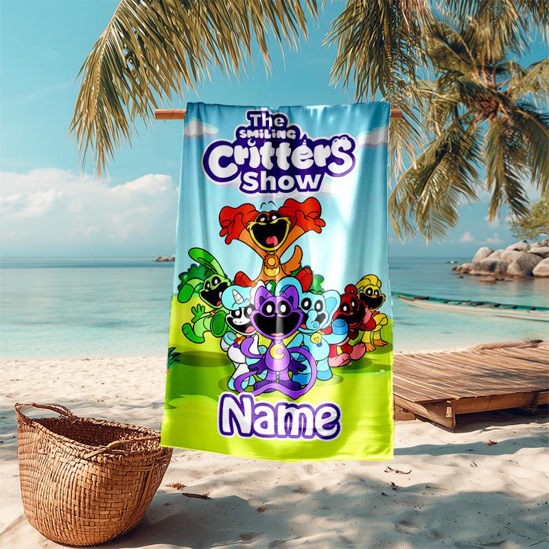 Personalized Customized Proof Beach Towel with Smiling Critters Pattern - Soft, Absorbent,quick-drying,perfect Swimming,camping&bathing