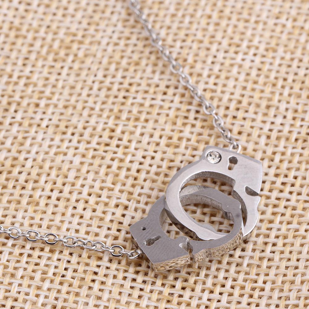 Stainless Steel Fashion Handcuff Necklace & Interlocking Bracelet Set for Women