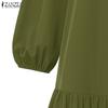 ZANZEA Women Casual Round Neck Loose Long Sleeve Long Dress