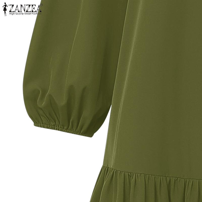 ZANZEA Women Casual Round Neck Loose Long Sleeve Long Dress