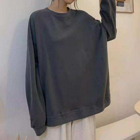 2025 Autumn/Winter Women's Casual Loose Round Neck Solid Sweatshirt - American Style Trendy Top