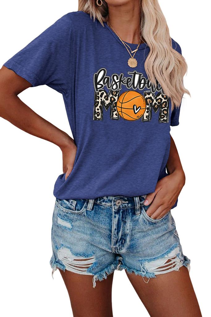 Summer crewneck Tshirt basketball mom print new loose fashion shortsleeved top Womens casual pullover