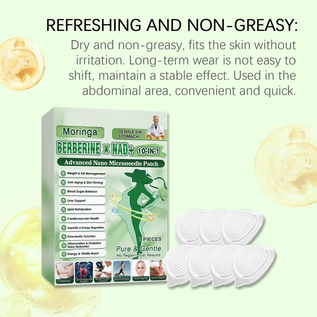 Moringa Berberine × NAD+ 10-in-1 Advanced Nano Microneedle Patch 7pcs - Weight & Fat Management Patches