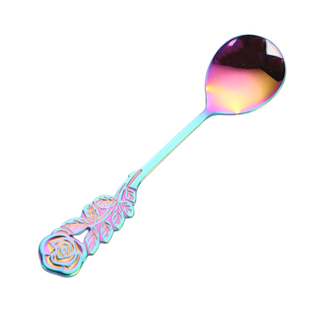 3pcs Stainless Steel Mini Dessert Spoon Rose Handle For Coffee Tea Cappuccino Ice Cream Sugar Stirring Creative Flatware Home