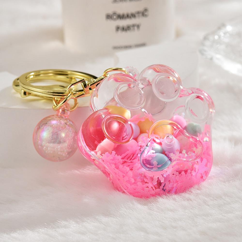 

Cute Quicksand Bottle Keychain Acrylic Kitten Claw Key Ring Cat Claw Quicksand Keychain Couple Style2-Pink