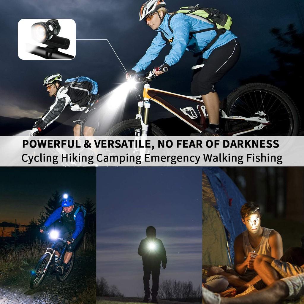 LED Bicycle Headlight, Zoom Adjustable USB Rechargeable Front Light, Waterproof Cycling Flashlight for MTB