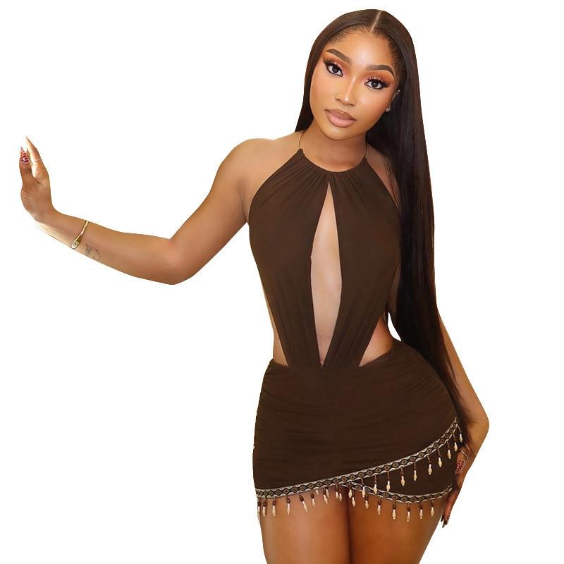 Bohemian Summer Bodycon Dress With Spliced Polyester For Casual And Business Wear