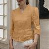 ZANZEA Women Summer V-Neck 3/4 Sleeve Lace Waist Blouses