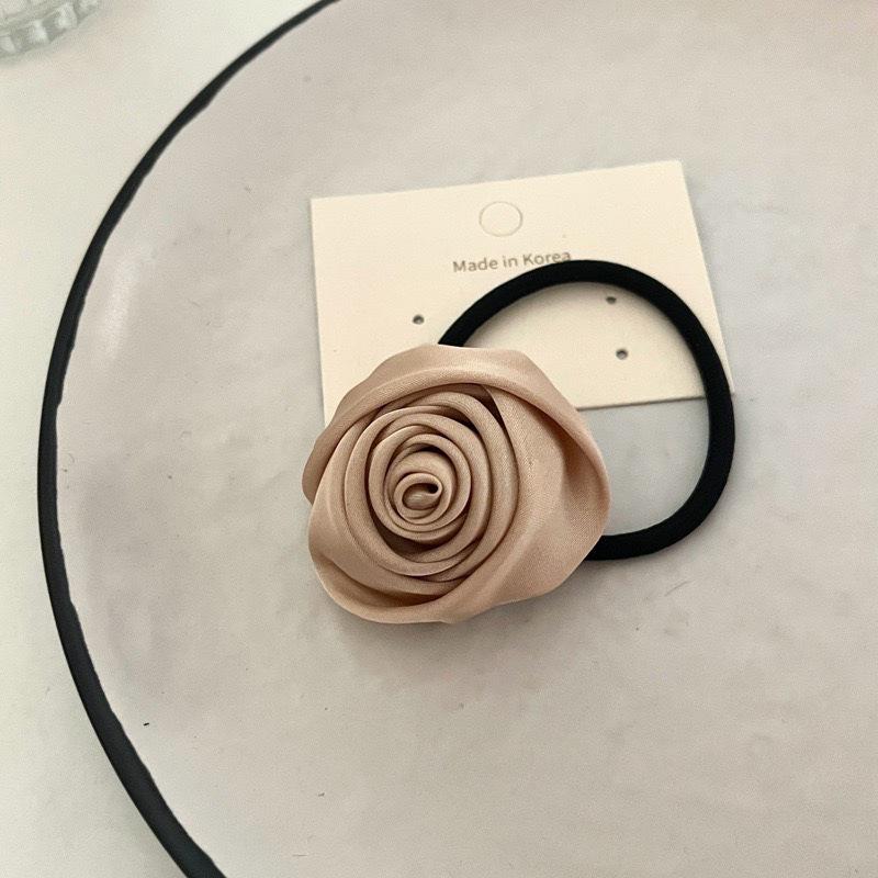 French Satin Rose Hair Tie - Elegant Retro Elastic Band