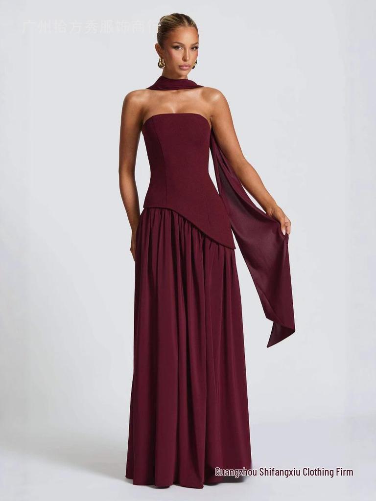 Strapless Long Dress with Slit Skirt