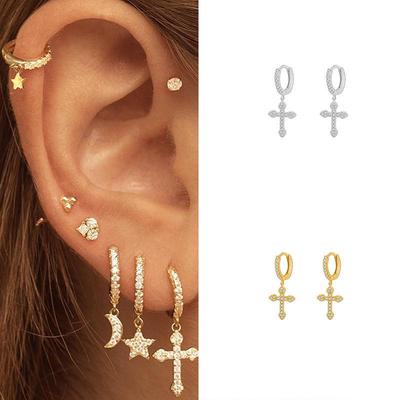 European & American Style Rhinestone Zircon Cross Dangle Earrings