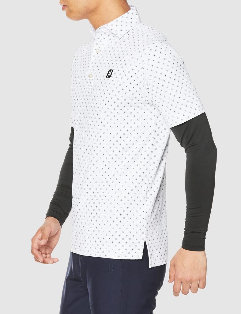 FootJoy Modern Classic Flower Icon Print Short Sleeve Shirt & Base Layer, White/Black, Men's Medium, 80440-M