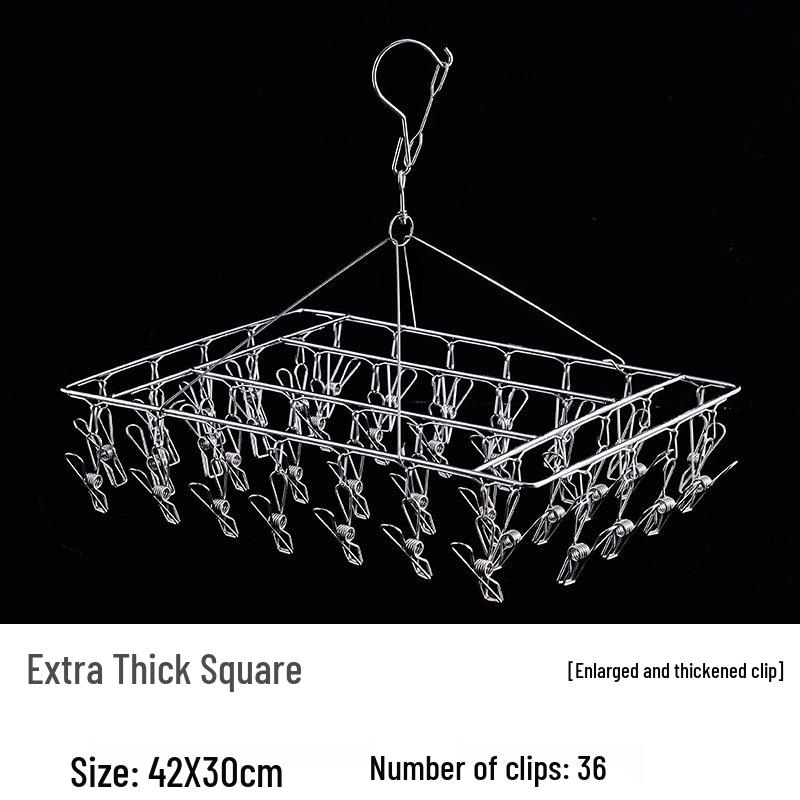 Thickened Stainless Steel Sock and Multi-Clip Drying Rack with 36 Clips – Multi-Functional Clothes Rack