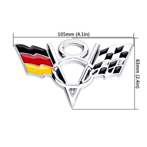 1Pcs V8 German Flag Nameplate 3D Metal Car Fender Side Trunk Rear Sticker Emblem Badge Decal For Cars