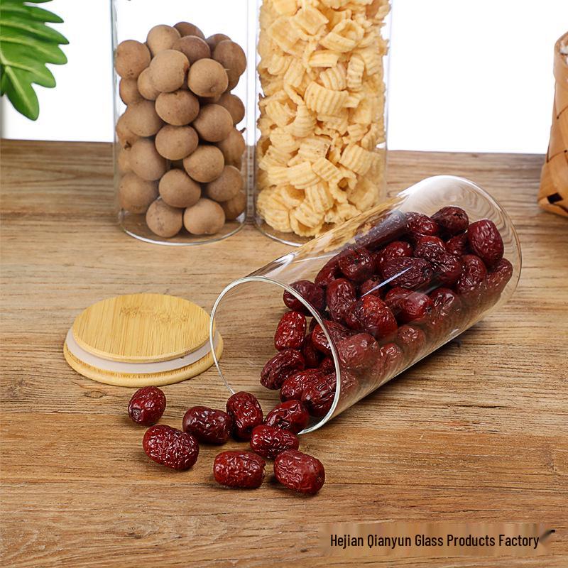 Transparent High Borosilicate Glass Jar with Bamboo Lid for Storage of Nuts, Snacks, or Tea