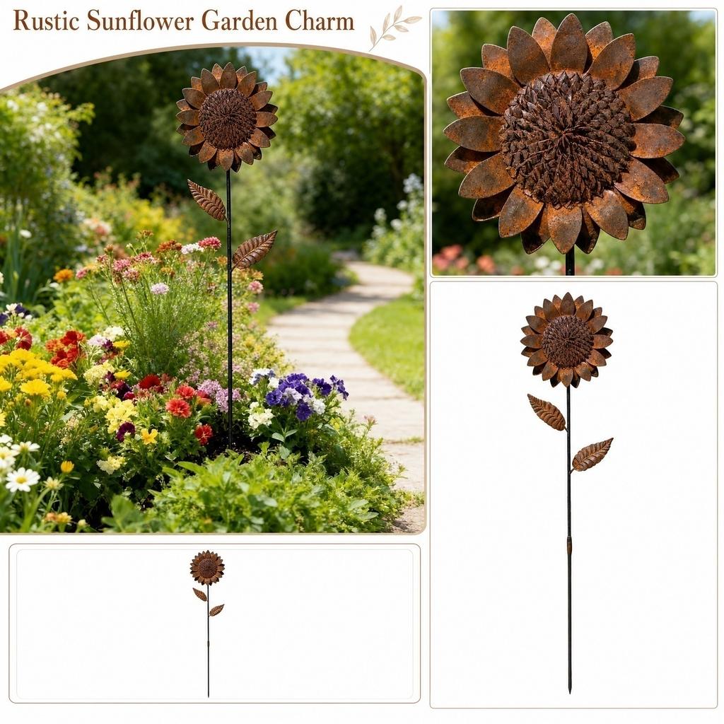 Vintage Sonnenblumen Gartenstecker 3D Blütenblatt Design Außenhof Dekoration