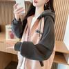 American Style Jacket for Women Autumn Outer Wear Design Contrasting Color Splicing Hooded Sweatshirt Zippered Cardigan