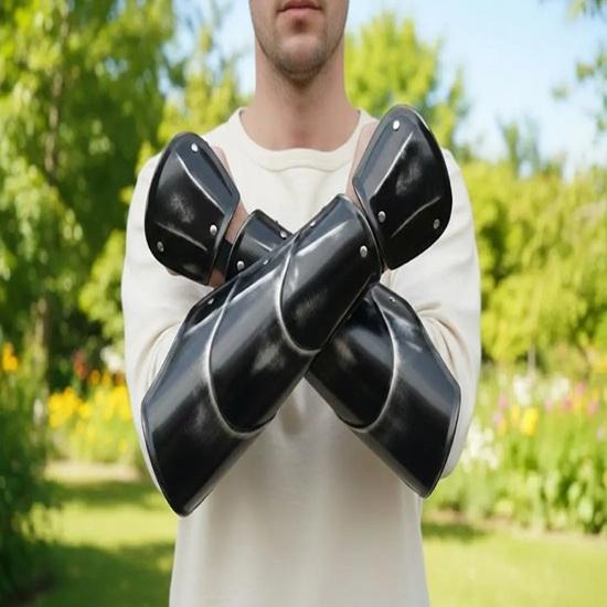

Medieval Arm Bracers Steel Vambraces Armor Gothic Arm Guards Blackened Knight LARP Cosplay Plate Armor