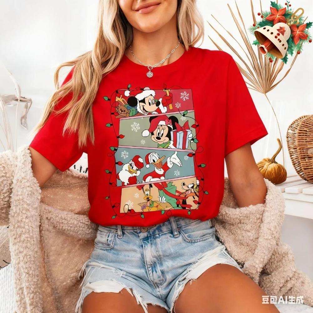 2025 Christmas Mouse Women Unisex Summer TShirt Family Matching Set Casual Unisex LooseFit ShortSleeve Top Y2K