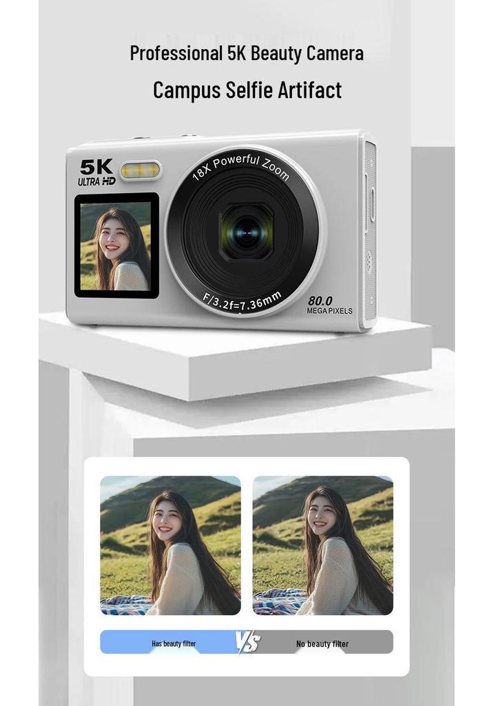 5K HD Dual Screen Portable Student Camera with WiFi Selfie Transfer