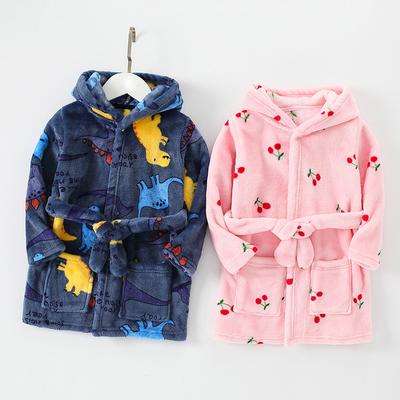 Children's Nightgown Spring and Winter Children's Homewear Cartoon Flannel Hooded Bathrobe Pajamas for Boys and Girls
