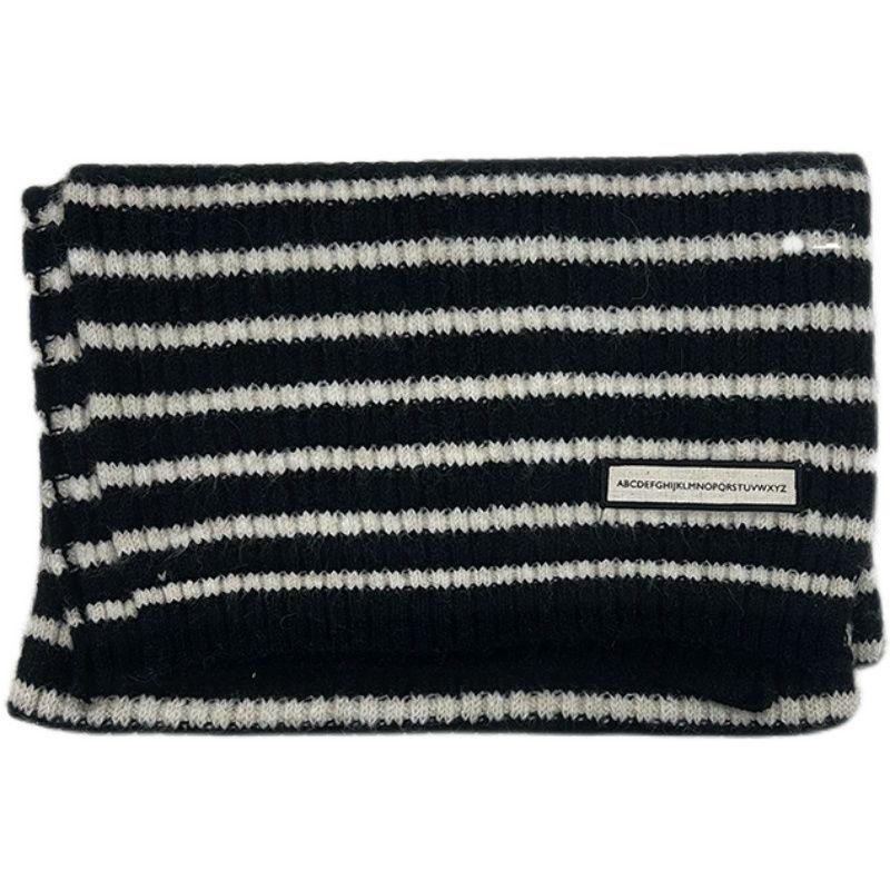 Striped Knitted Wool Scarf Korean Style Women's Winter Pure Student Couple Warm Thickened Versatile Men's Neck Warmer