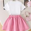 Girls' Fashion Set - Summer Children's Princess White Short-Sleeved T-shirt and Pink Short Skirt Set