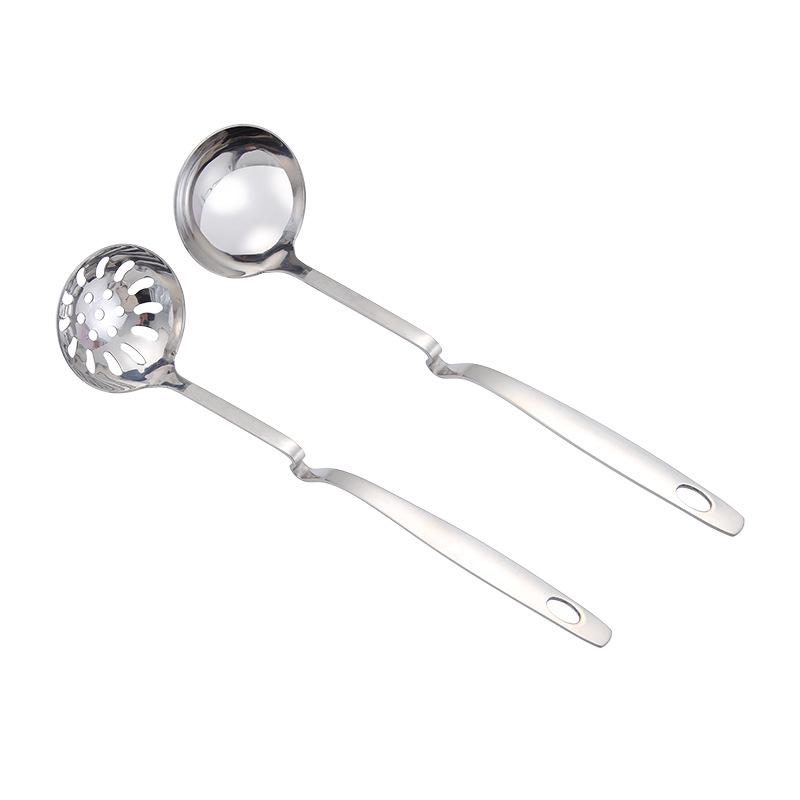 Stainless Steel Kitchen Utensil Set: Soup Ladle, Slotted Spoon, Wall Hanging Hot Pot Spoon, Long Handle, Thickened Design