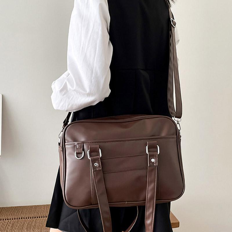 SCIONE Japansk College Vind JK Uniform Veske PU Vanntett Håndveske Stor kapasitet Crossbody Veske Studentklasse Pendlerveske Ensfarget Skulderveske