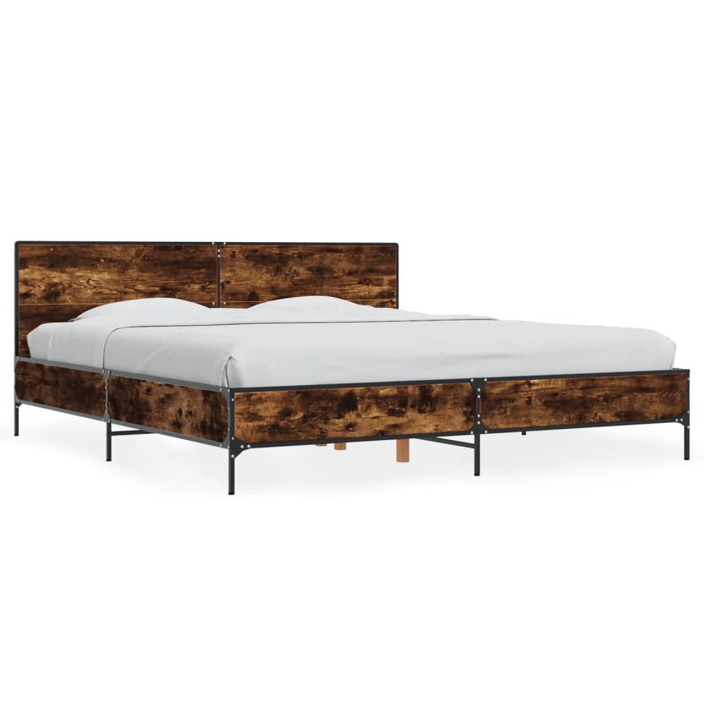 Bed Frame in Smoked Oak Finish 200x200 cm Made of Wood Based Material and Metal