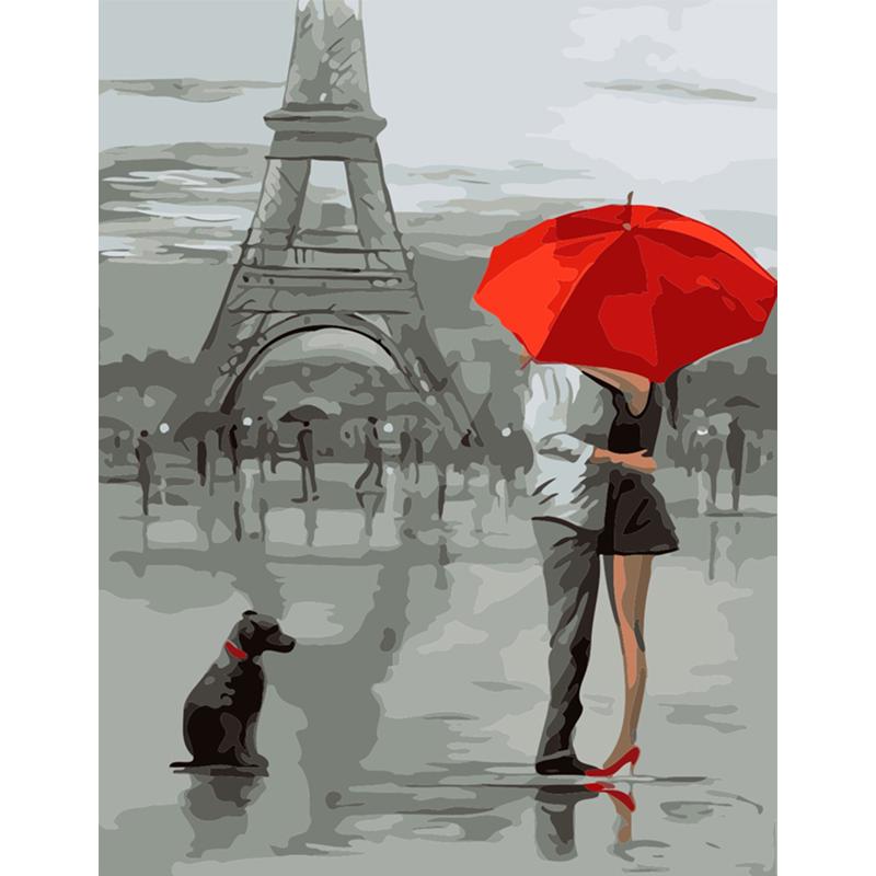 Lover Umbrella Romantic Oil Painting By Numbers Acrylic Drawing On Linen DIY Home Office Decor New