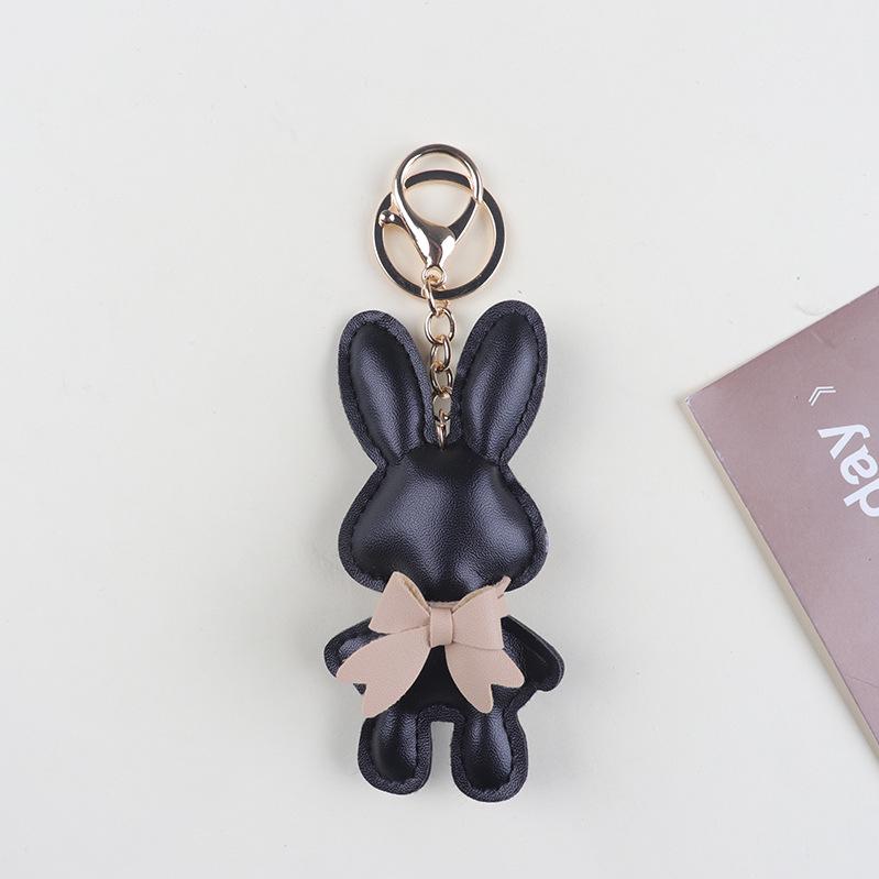 Trendy Cartoon Bowknot Bunny Keychain - Cute PU Pendant for Bags & Phones