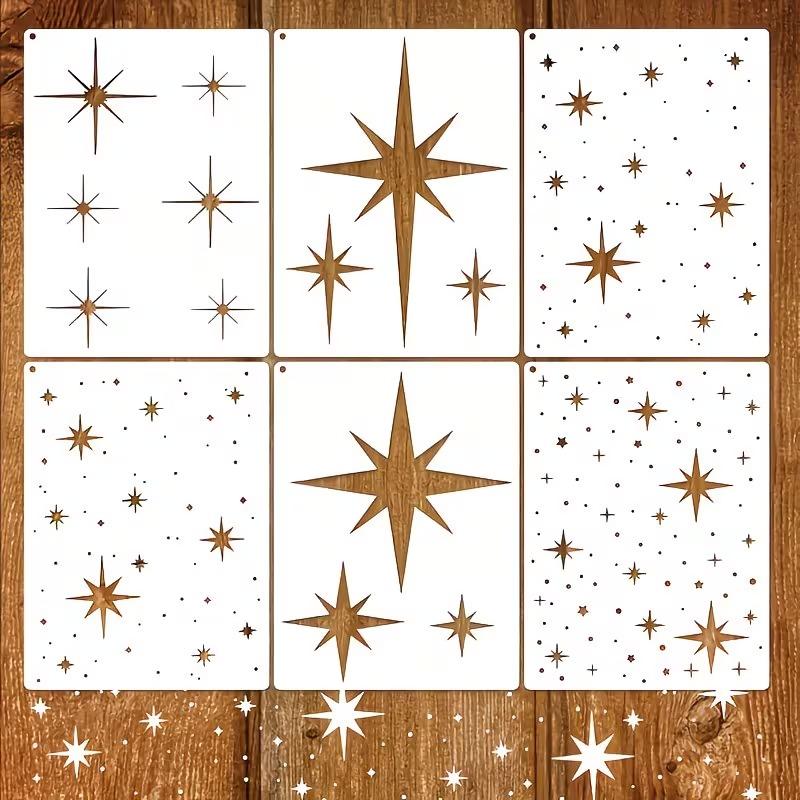 6 BUC Șablon Reutilizabil Stea Pictură Stea Strălucitoare Ediție Gravură Desen Perete 15x20 cm Accesorii Șabloane Pictură DIY brown