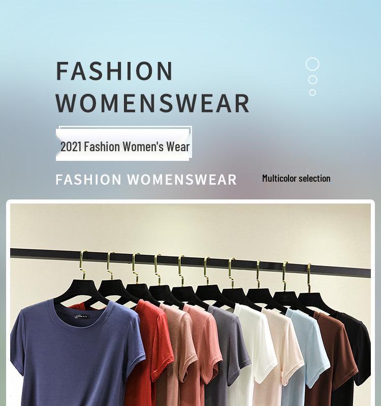 Camiseta Modal de Cor Sólida Feminina - Manga Curta Básica de Verão