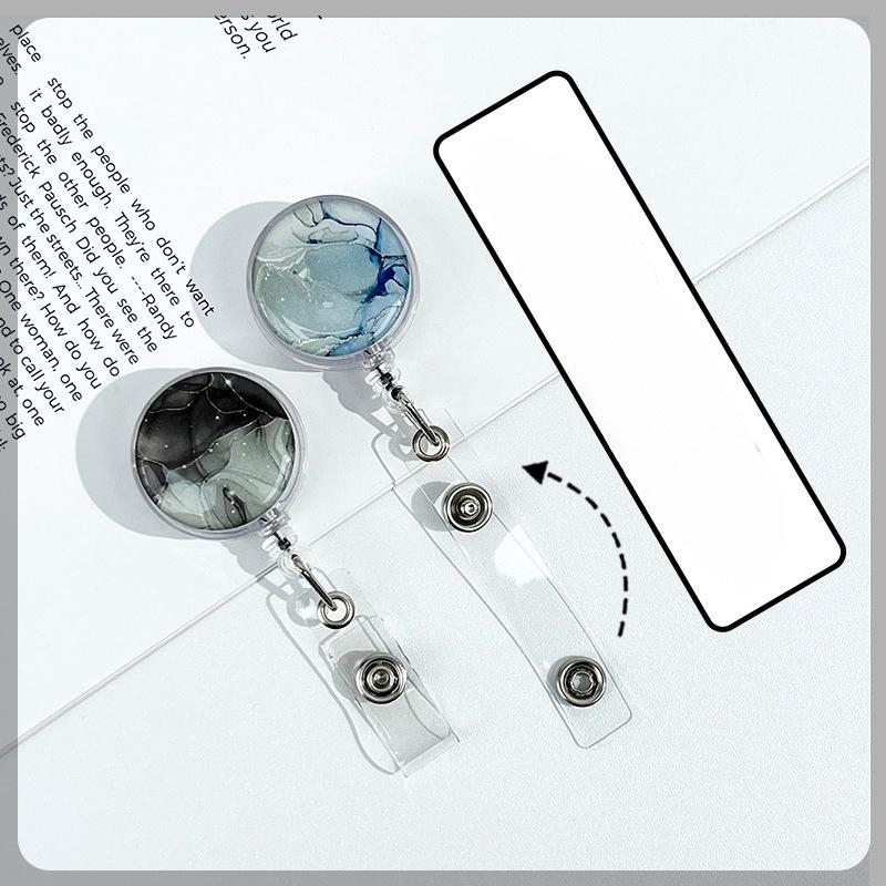 Marble Epoxy Badge Reel for Nurses Medical Retractable ID Card Holder Safety Linger Lanyard for Work Pull Clip Stretch Keychain