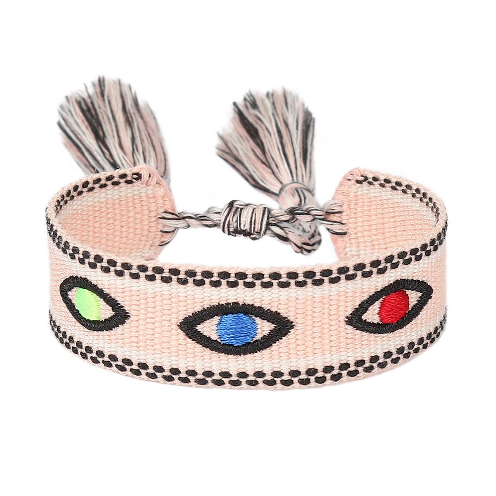 Women's Fashion Hand-Woven Lucky Evil Eye Bracelet with Tassel and Embroidery