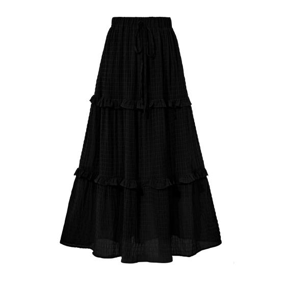 Kvinners Midi-skjørt Midje Justerbar Snøring Farge Volang Plissert Skjørt Ensfarget Elastisk Høy Søm A-linjeskjørt