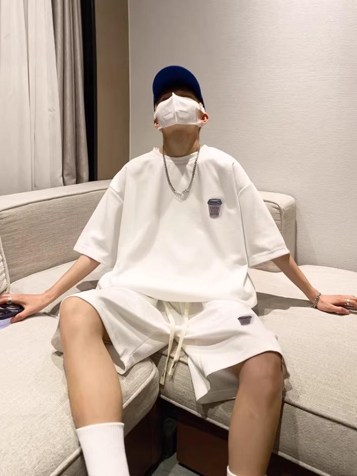 Men's Trendy Summer Sportswear Set - Short Sleeve T-Shirt & Casual Basketball Shorts, Korean Style 2025