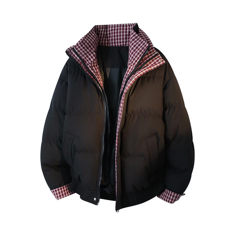 Unisex Winter Plaid Double-Layer Stand Collar Jacket