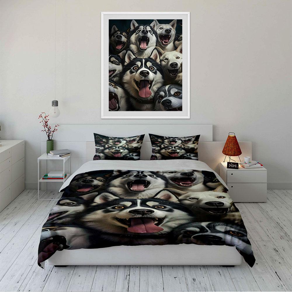 Husky Pack Lively Expressions Bedding Duvet Cover Set (1*Duvet Cover 2*Pillowcases, without duvet insert)