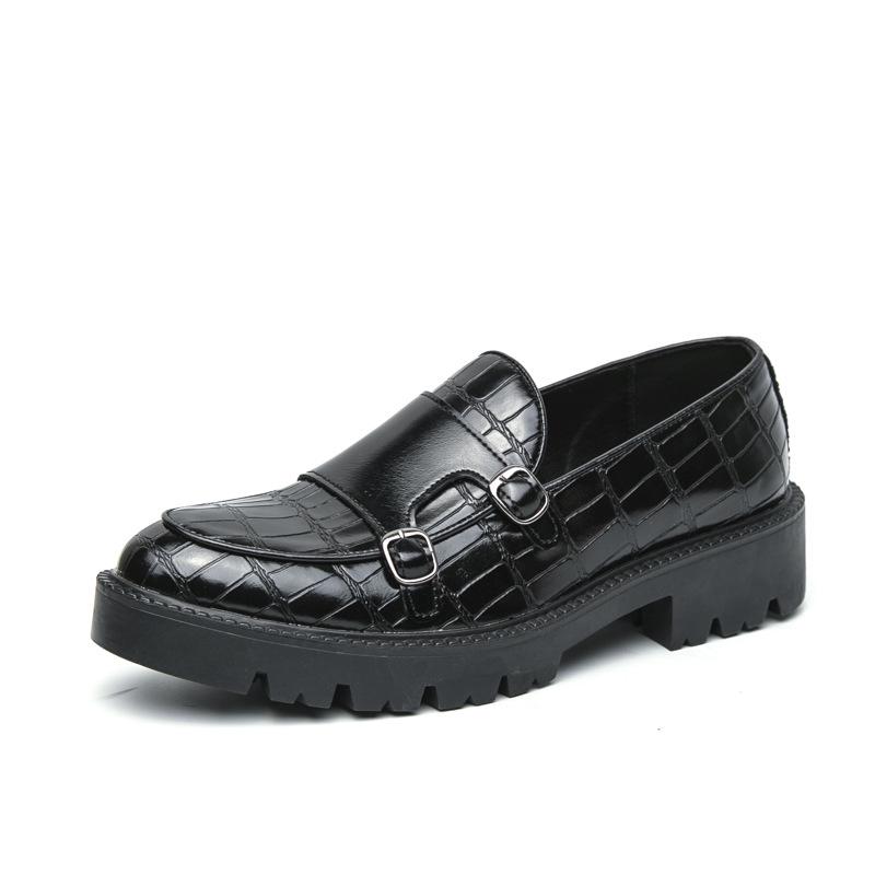 Men s Large Patent Leather Double Buckle Loafers - Glossy Chunky Heel, Thick Sole, Height-Boosting Hairstylist Casual Shoes 38